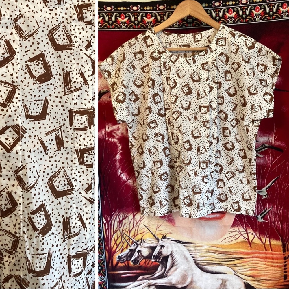 Vintage Brown and White Blouse